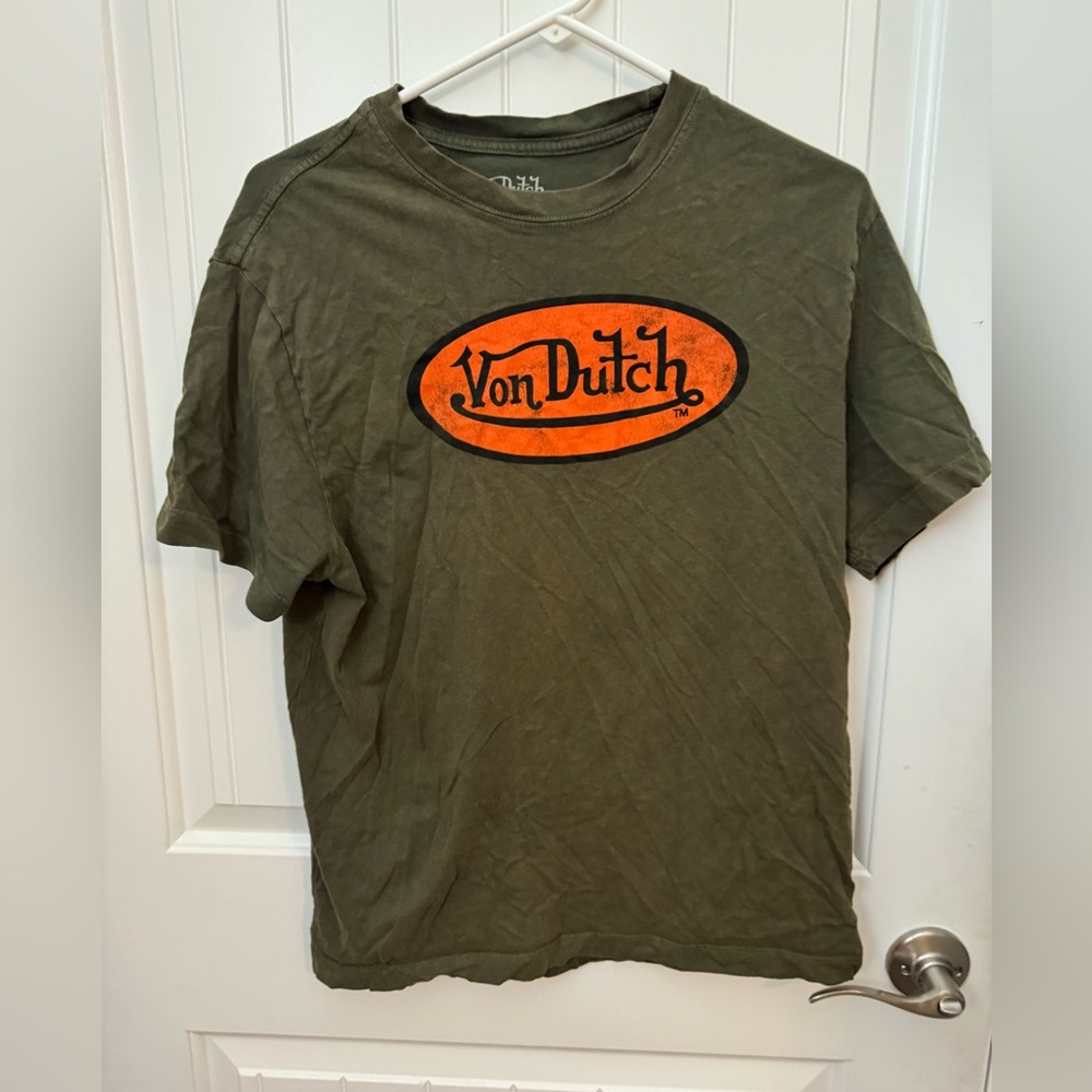 Von Dutch Logo Graphic T-Shirt | Olive Green | Men’s Small #E